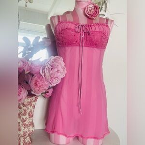 Victoria’s Secret Angels Silk Chiffon Peasant Milkmaid Slip Chemise Negligee